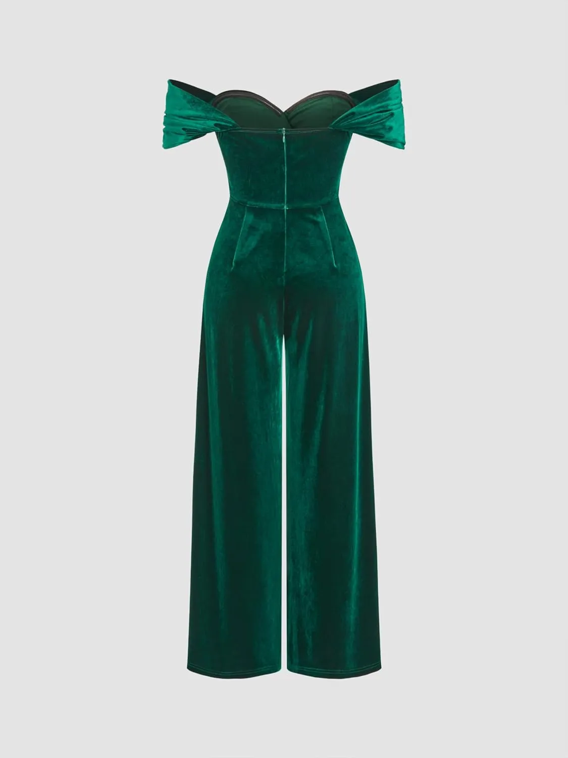 CIDER Women's Velvet Off-shoulder Solid Ruched Jumpsuit