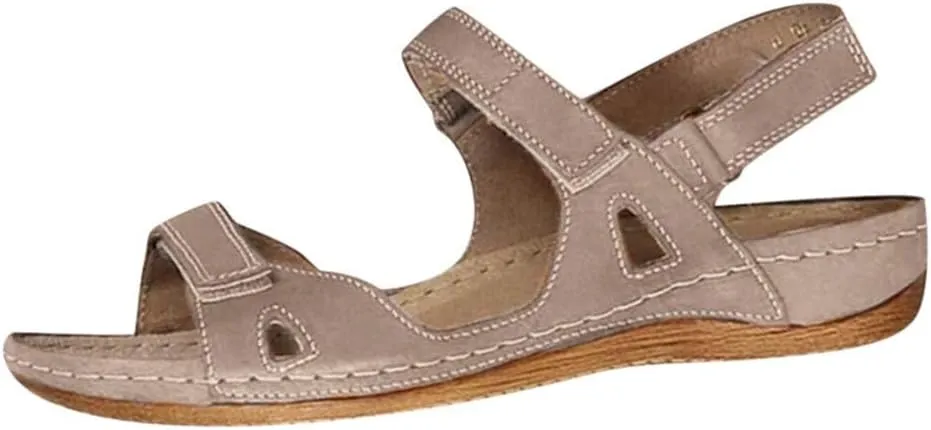 Classic Sandals for Women Fish Mouth Shoes Wide Width Open Toe Flats Low Wedge Heel Comfortable Shoes Adjustable Hook and Loop Strap Casual Platform Sandals Summer Walking Shoe for Beach Vacation