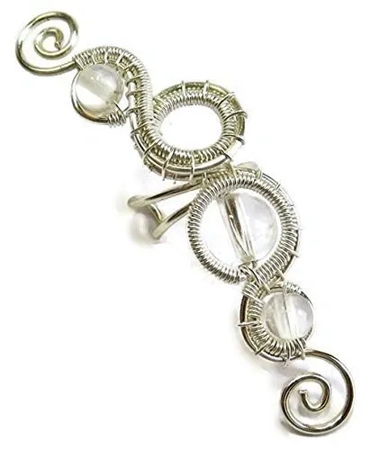 Clear Quartz and Sterling Silver Large Woven Gemstone Ear Cuff
