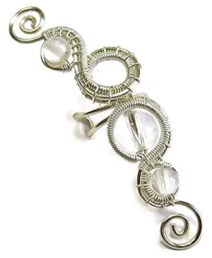 Clear Quartz and Sterling Silver Large Woven Gemstone Ear Cuff
