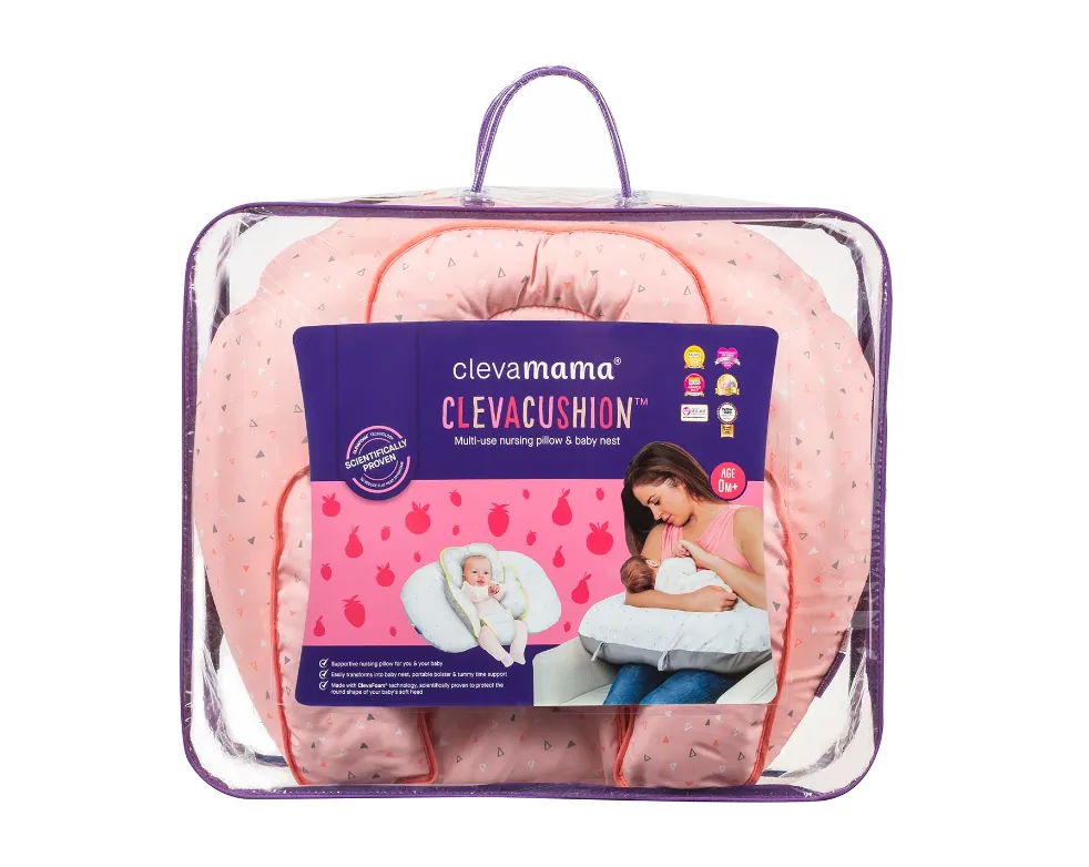 ClevaCushion Nursing Pillow & Baby Nest - Coral / Blue