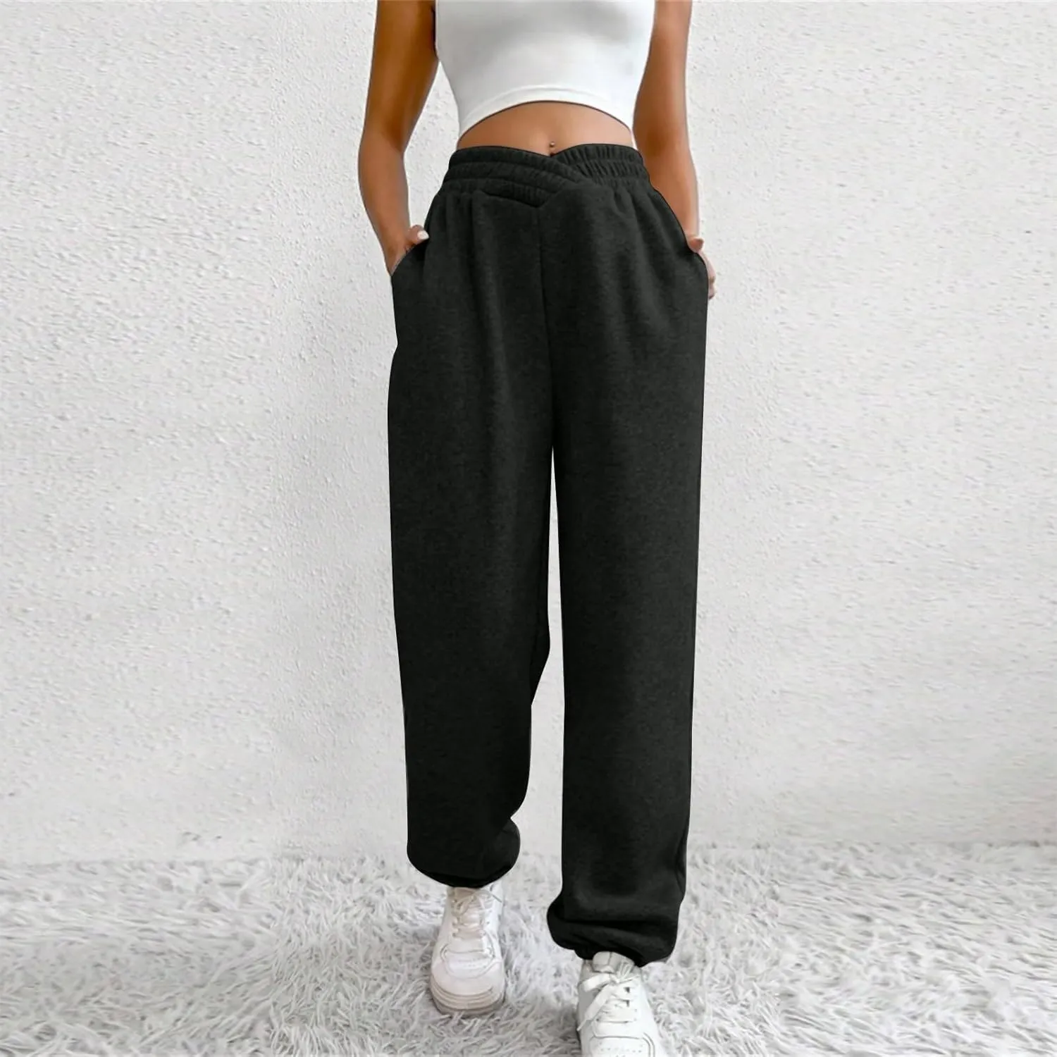 Comfy Pants,Women's High Waist Solid Color Casual Trousers Workout Sports Joggers Pants with Spring&Summer Clothing