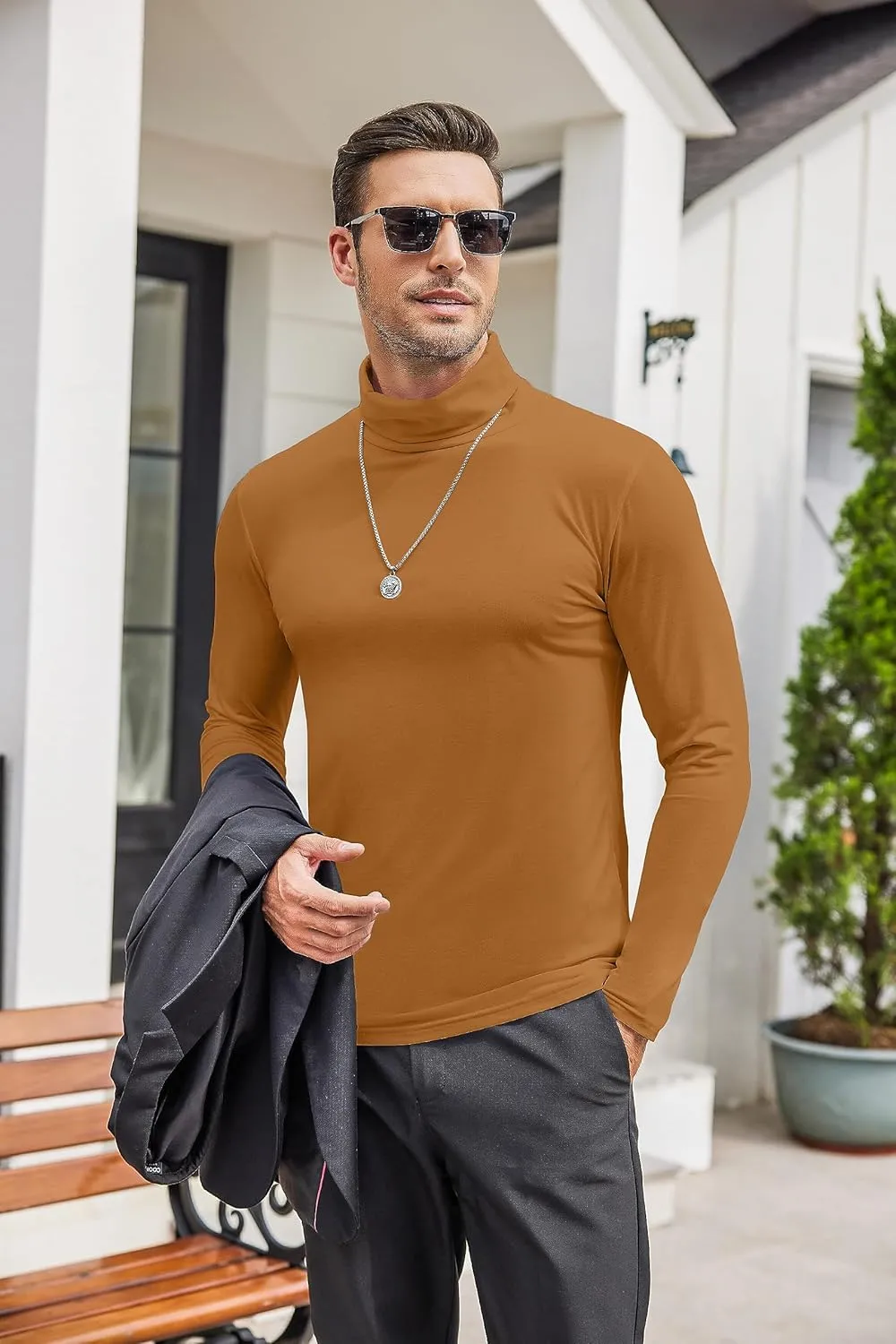 COOFANDY Men's Casual Slim Fit Turtleneck T Shirts Lightweight Basic Cotton Pullovers