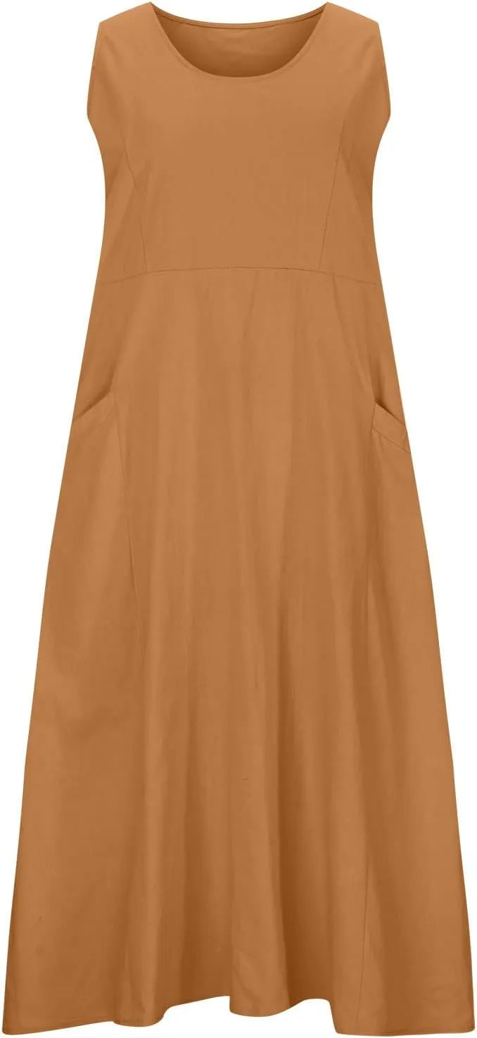 Cotton Linen Dresses for Women 2025 Casual Sleeveless Long Tank Summer Maxi Dress Casual Spring Beach Vacation Outfits