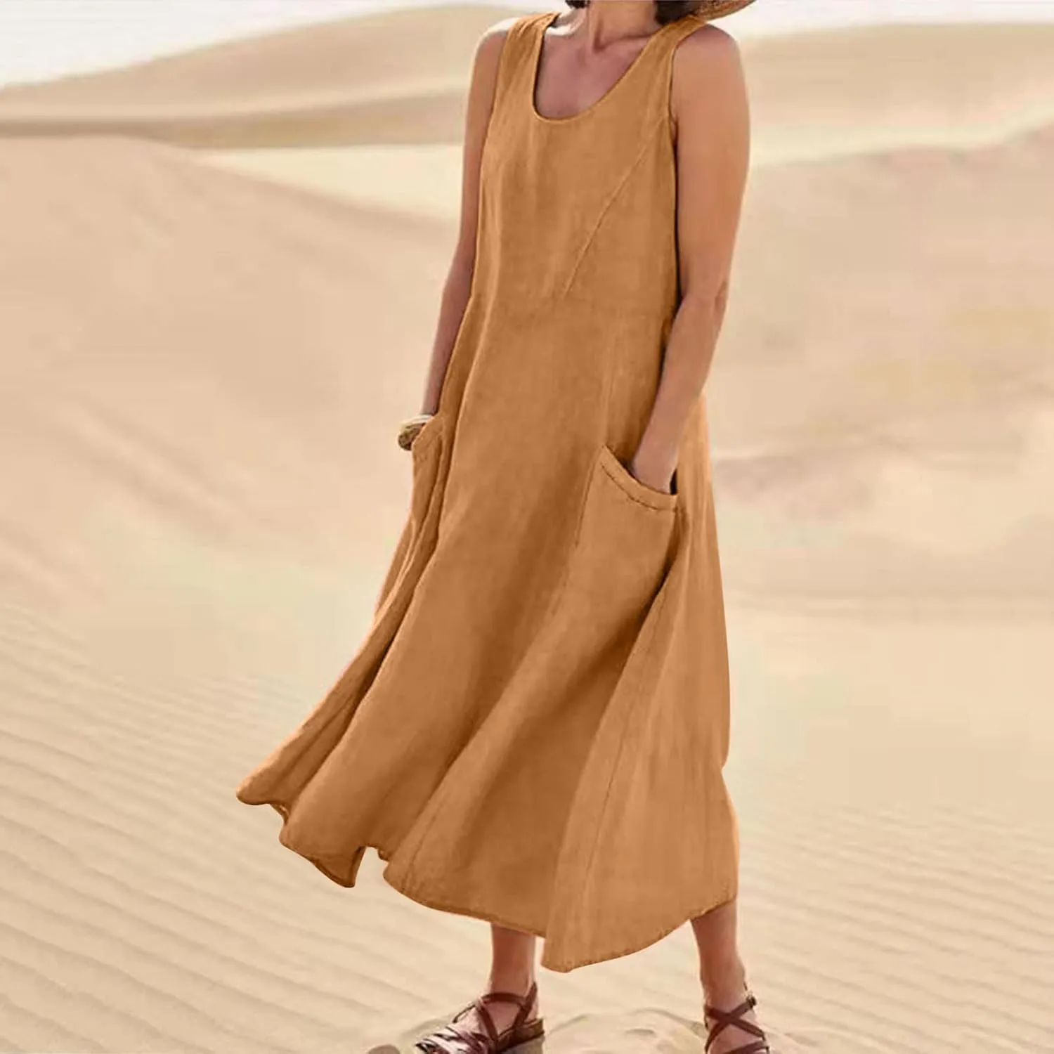 Cotton Linen Dresses for Women 2025 Casual Sleeveless Long Tank Summer Maxi Dress Casual Spring Beach Vacation Outfits