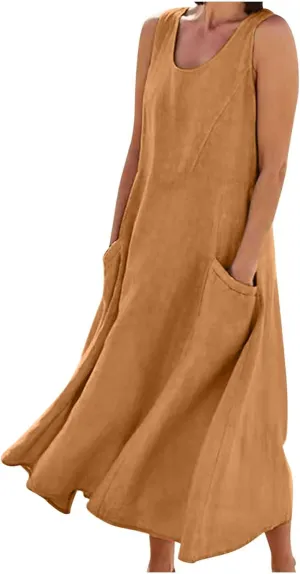 Cotton Linen Dresses for Women 2025 Casual Sleeveless Long Tank Summer Maxi Dress Casual Spring Beach Vacation Outfits