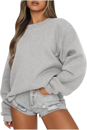 Crewneck Oversized Sweatshirt for Women Fleece Casual Long Sleeve Pullover Hoodies Trendy Comfy Fall Tops