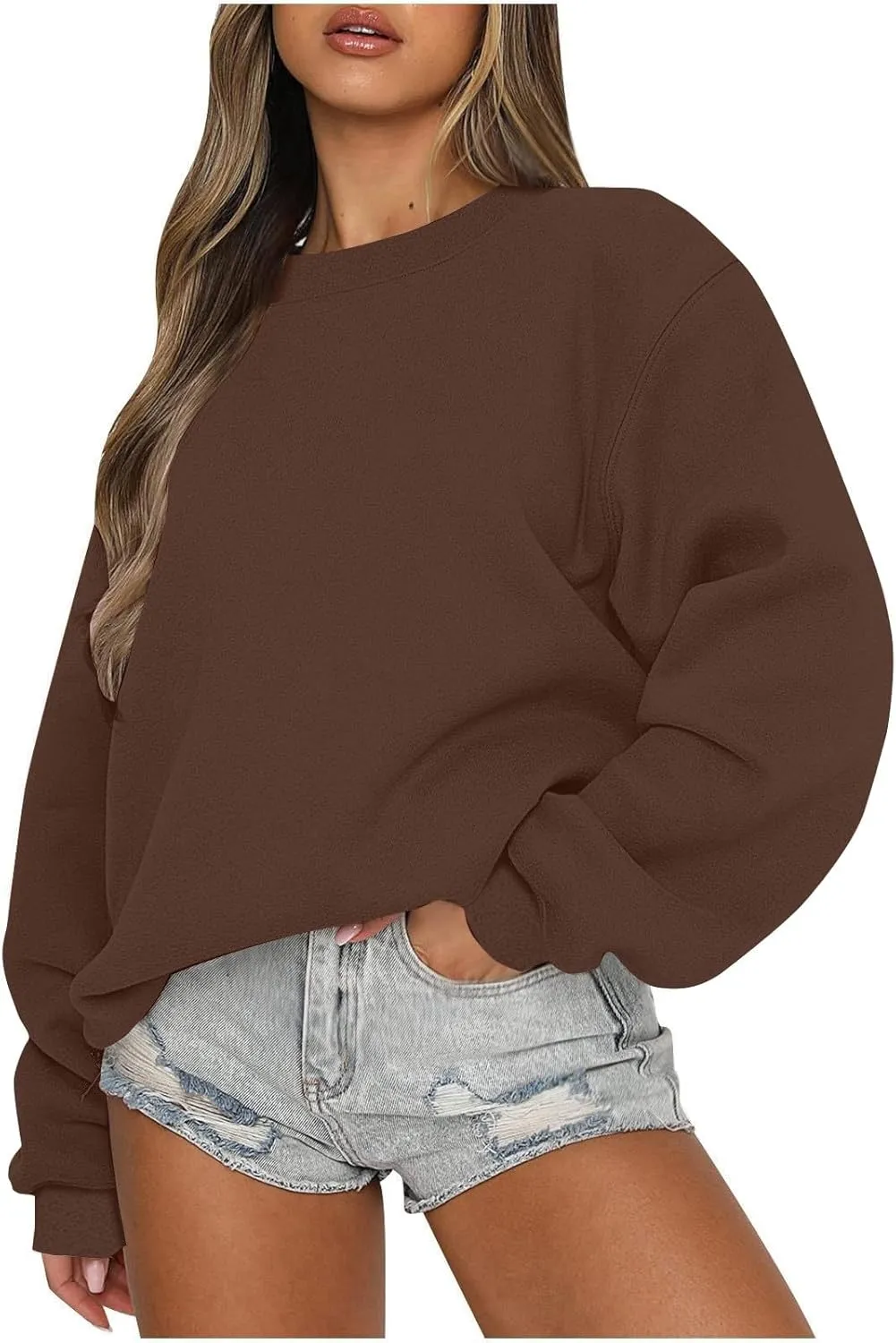 Crewneck Oversized Sweatshirt for Women Fleece Casual Long Sleeve Pullover Hoodies Trendy Comfy Fall Tops