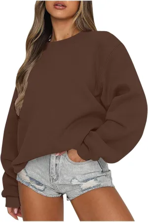 Crewneck Oversized Sweatshirt for Women Fleece Casual Long Sleeve Pullover Hoodies Trendy Comfy Fall Tops