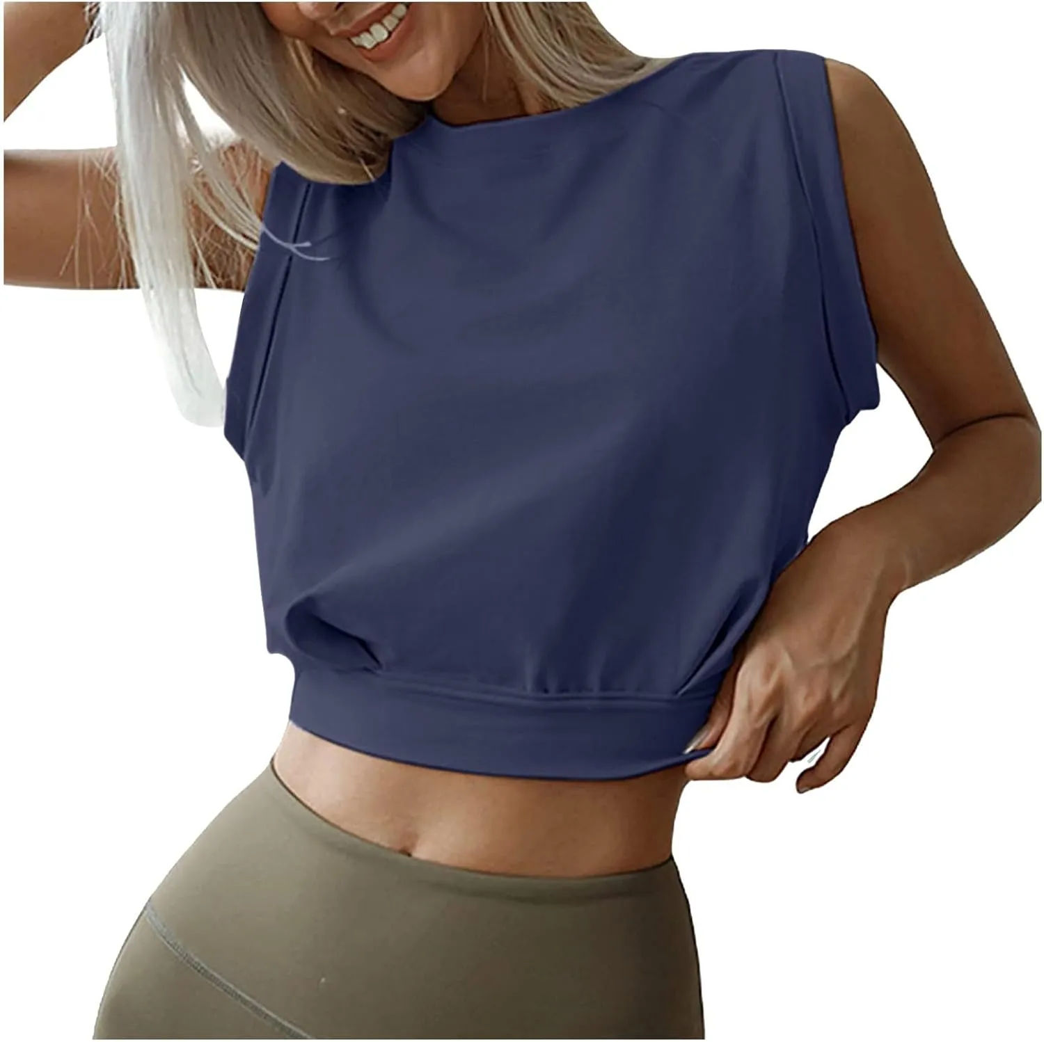 Crop Top Athletic Shirts for Women Cute Sleeveless Yoga Tops Running Gym Cotton Cropped Workout Clothes
