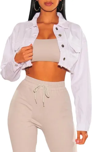 CutieLove Women's Cropped Denim Jackets Long Sleeve Destroyed Crop Top Casual Jean Coat