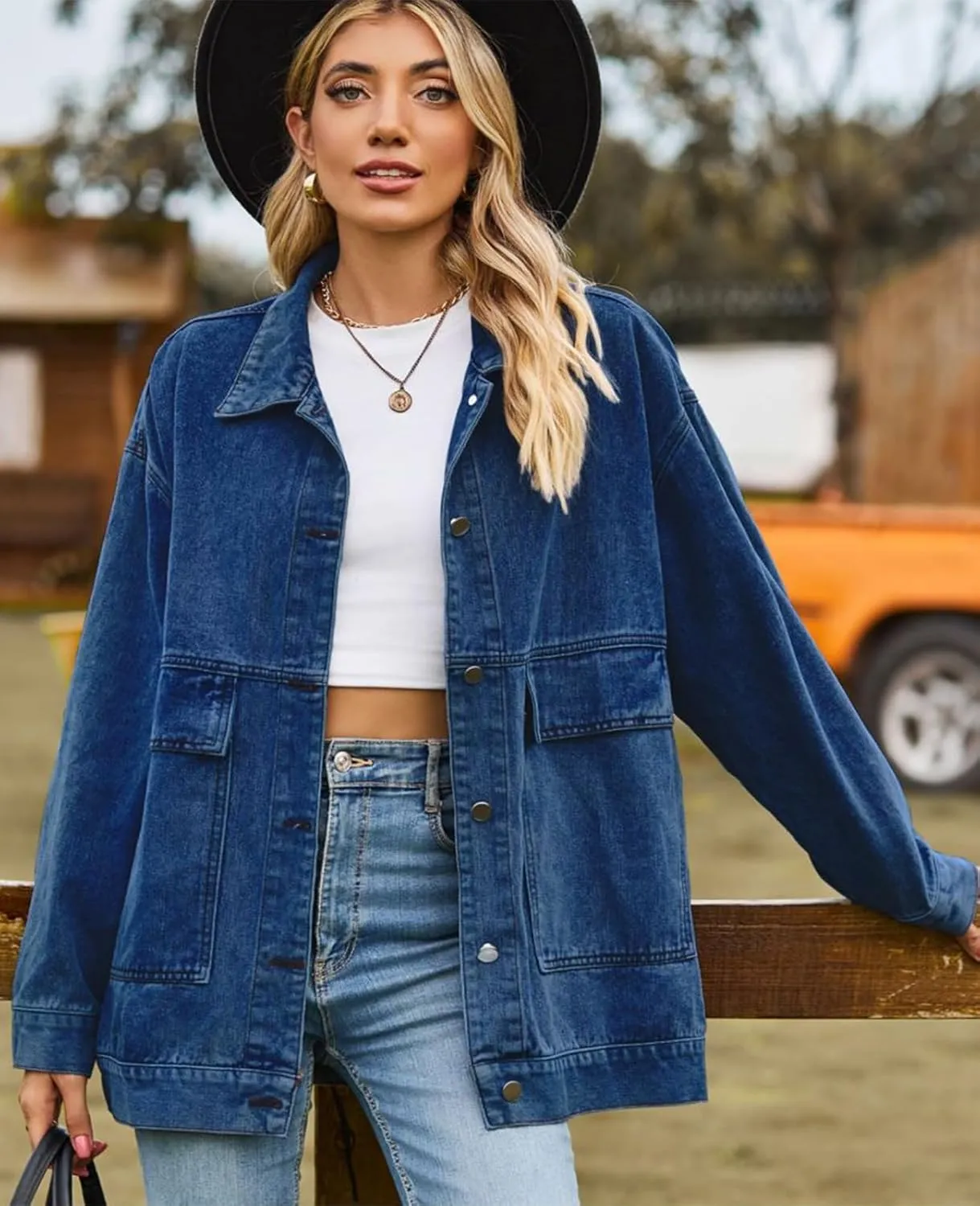 Denim Jackets for Women Long Sleeve Oversized Button Up Denim Coat Casual Jean Jacket Coat with Pockets