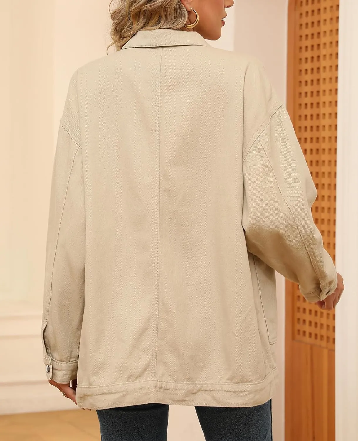 Denim Jackets for Women Long Sleeve Oversized Button Up Denim Coat Casual Jean Jacket Coat with Pockets