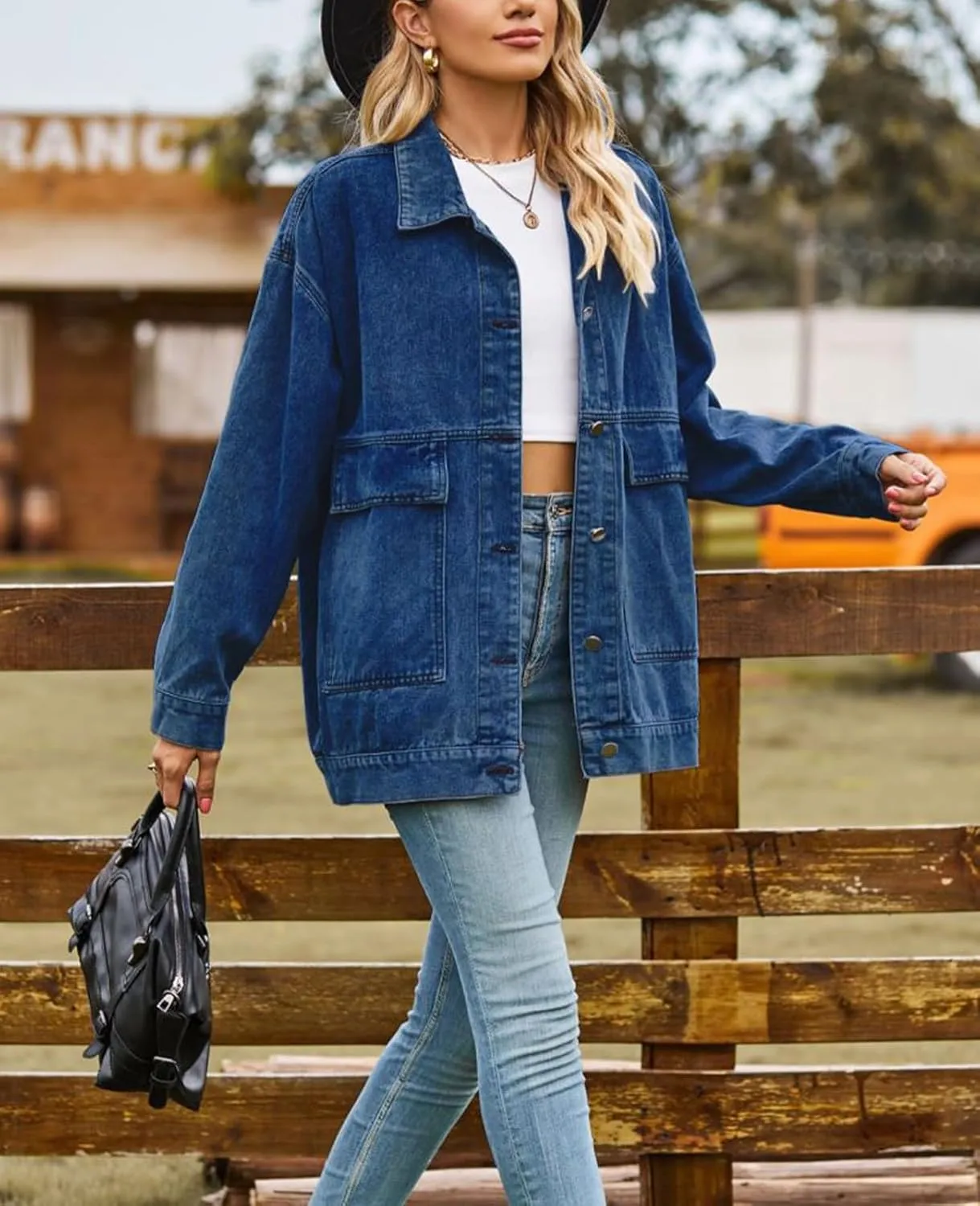 Denim Jackets for Women Long Sleeve Oversized Button Up Denim Coat Casual Jean Jacket Coat with Pockets