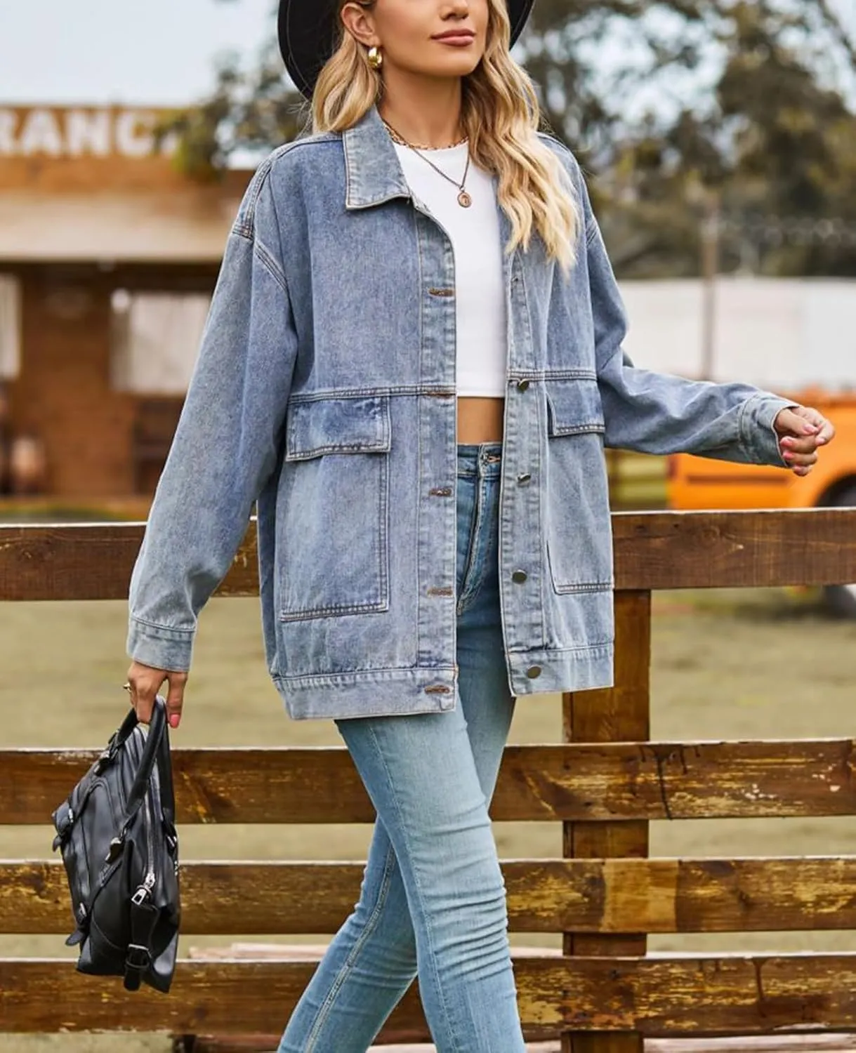 Denim Jackets for Women Long Sleeve Oversized Button Up Denim Coat Casual Jean Jacket Coat with Pockets