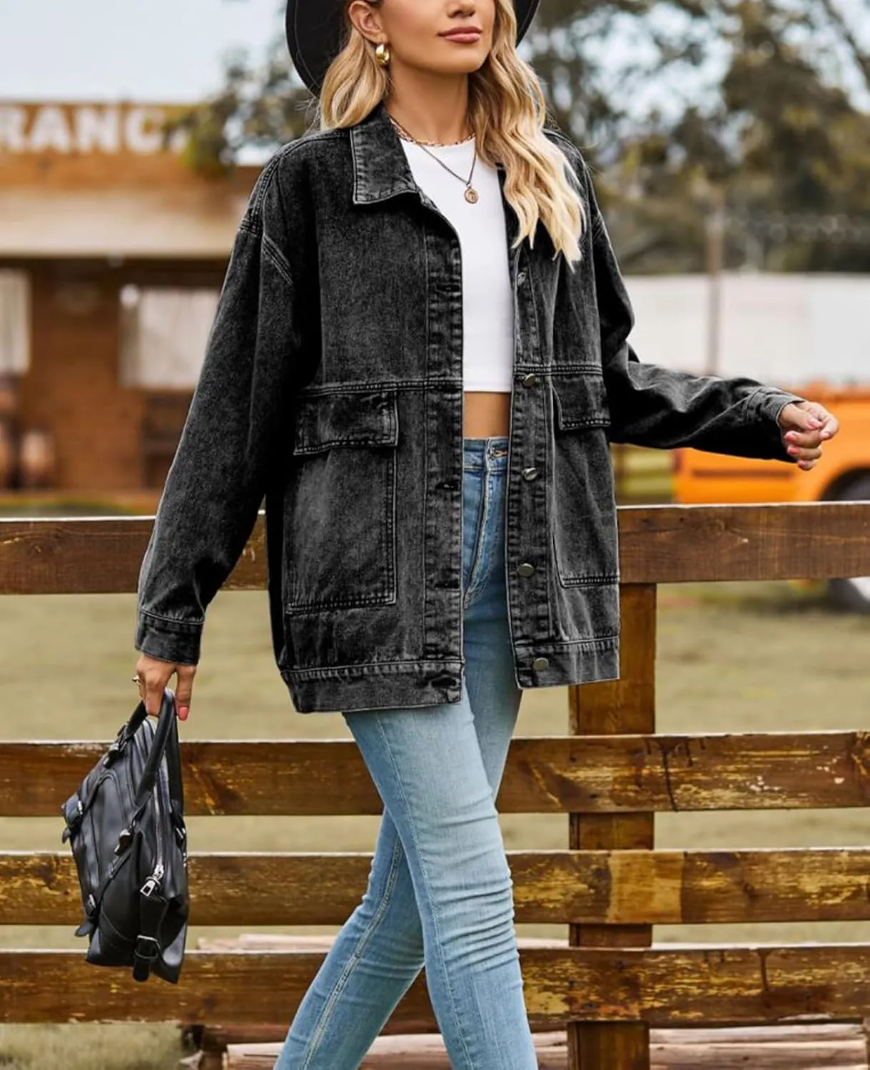 Denim Jackets for Women Long Sleeve Oversized Button Up Denim Coat Casual Jean Jacket Coat with Pockets