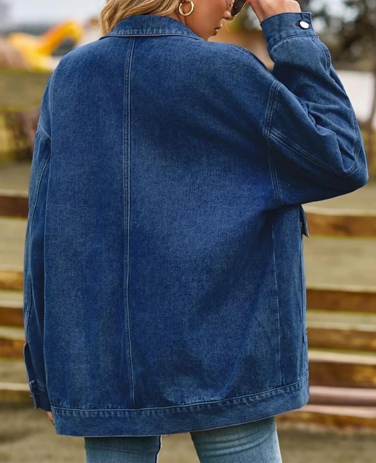 Denim Jackets for Women Long Sleeve Oversized Button Up Denim Coat Casual Jean Jacket Coat with Pockets