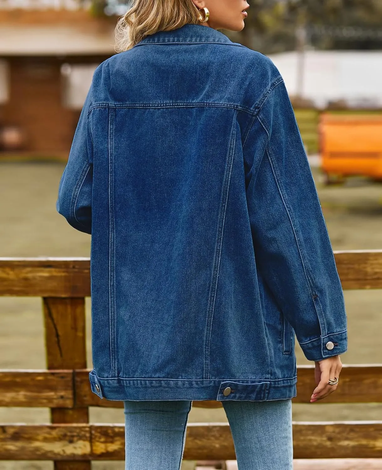 Denim Jackets for Women Long Sleeve Oversized Button Up Denim Coat Casual Jean Jacket Coat with Pockets