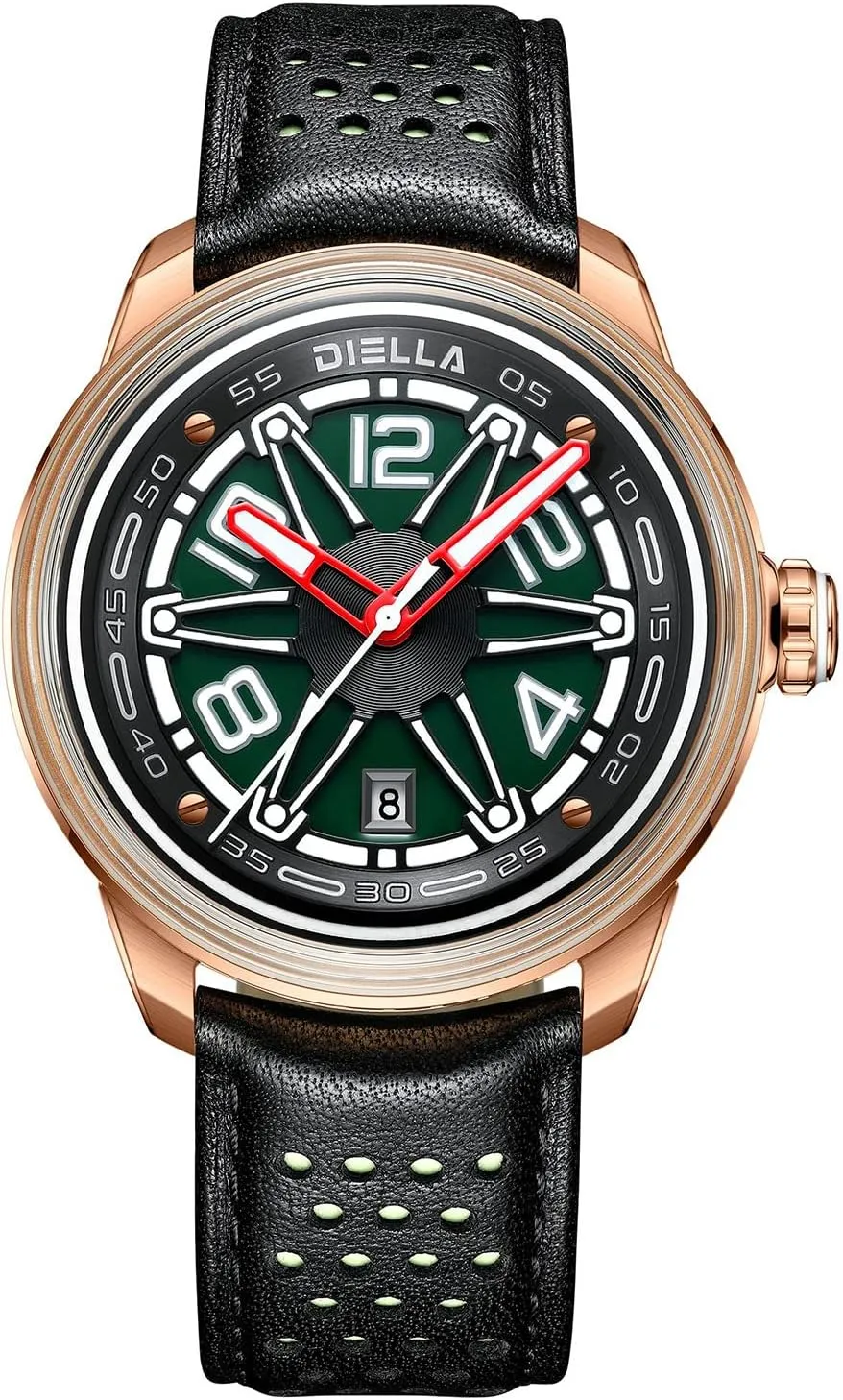 Diella Automatic Watches for Men Black Leather Mechanical Mens Wrist Watches Waterproof Luminous Analog Watches with Date (Model:AD6029)