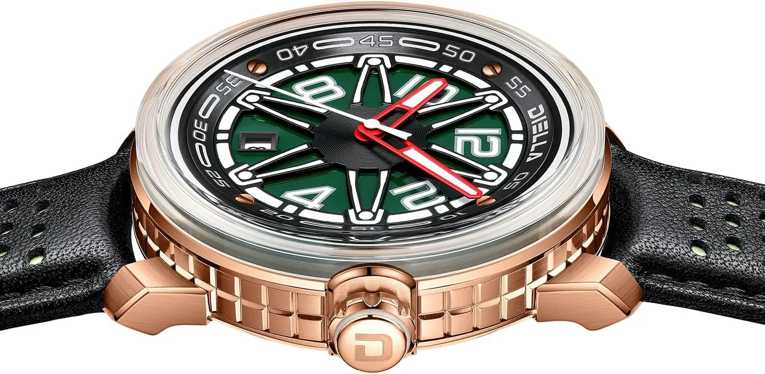 Diella Automatic Watches for Men Black Leather Mechanical Mens Wrist Watches Waterproof Luminous Analog Watches with Date (Model:AD6029)