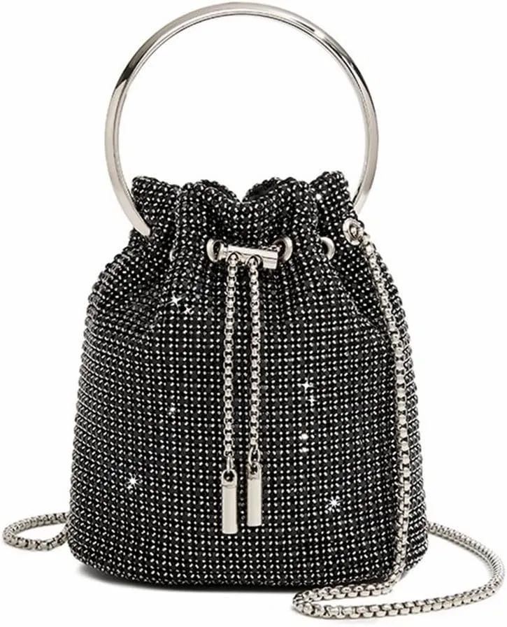 DJBM Ladies Full Diamonds Bucket Handbag Rhinestone Evening Bag Bling Clutch Purse for Women Party Prom Cocktail Wedding