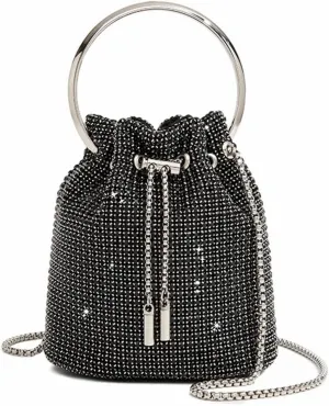 DJBM Ladies Full Diamonds Bucket Handbag Rhinestone Evening Bag Bling Clutch Purse for Women Party Prom Cocktail Wedding