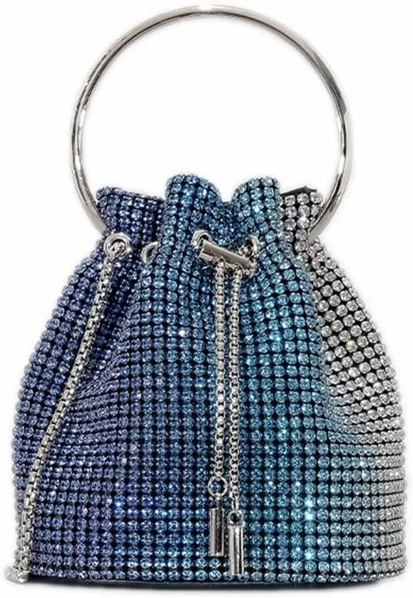 DJBM Ladies Full Diamonds Bucket Handbag Rhinestone Evening Bag Bling Clutch Purse for Women Party Prom Cocktail Wedding