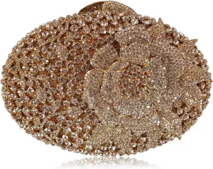 DJBM Starry Rhinestone Clutch Purses Luxurious Flower Brilliant Wedding Prom Handbag with Chain for Women