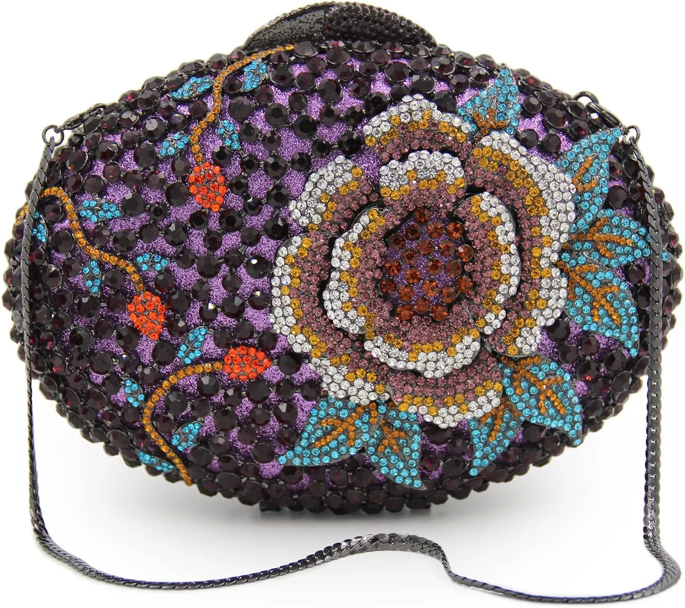 DJBM Starry Rhinestone Clutch Purses Luxurious Flower Brilliant Wedding Prom Handbag with Chain for Women