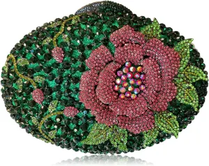 DJBM Starry Rhinestone Clutch Purses Luxurious Flower Brilliant Wedding Prom Handbag with Chain for Women