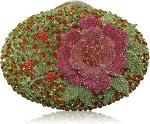 DJBM Starry Rhinestone Clutch Purses Luxurious Flower Brilliant Wedding Prom Handbag with Chain for Women