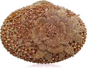 DJBM Starry Rhinestone Clutch Purses Luxurious Flower Brilliant Wedding Prom Handbag with Chain for Women