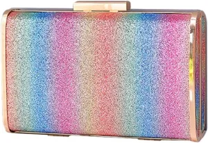 DJBM Women Exquisite Rainbow Evening Bag Chic Shiny PU Leather Clutch Purse for Birthday Nightclub