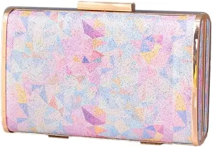 DJBM Women Exquisite Rainbow Evening Bag Chic Shiny PU Leather Clutch Purse for Birthday Nightclub