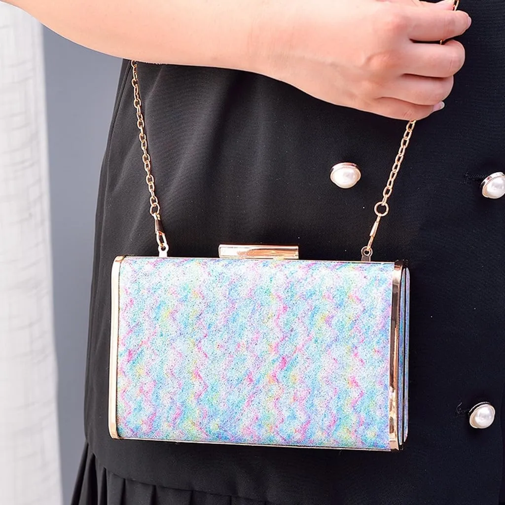 DJBM Women Exquisite Rainbow Evening Bag Chic Shiny PU Leather Clutch Purse for Birthday Nightclub