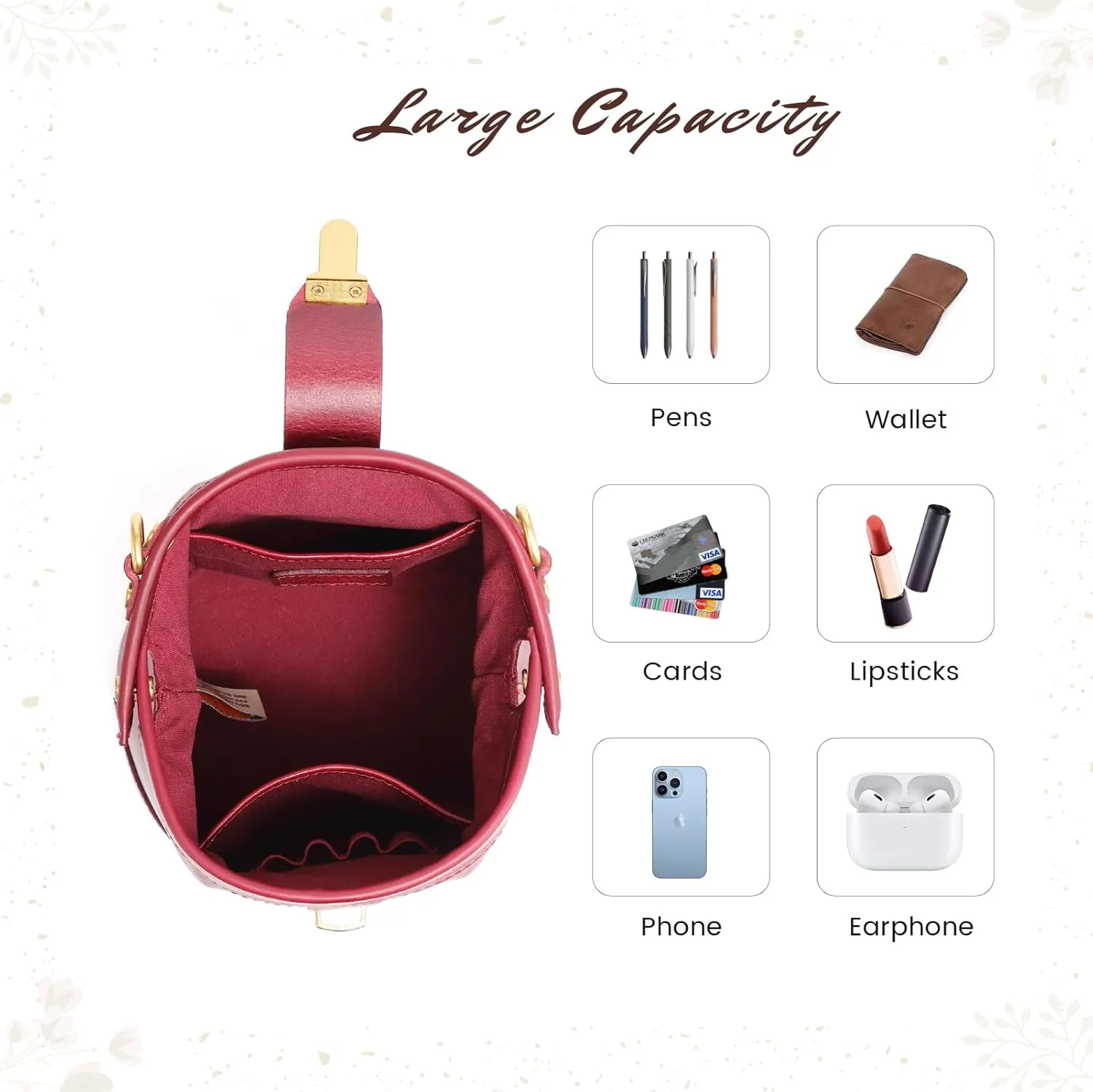 Doctor Bucket Crossbody Handbag | Luxurious and Versatile Bag for Women | Genuine Cowhide Leather