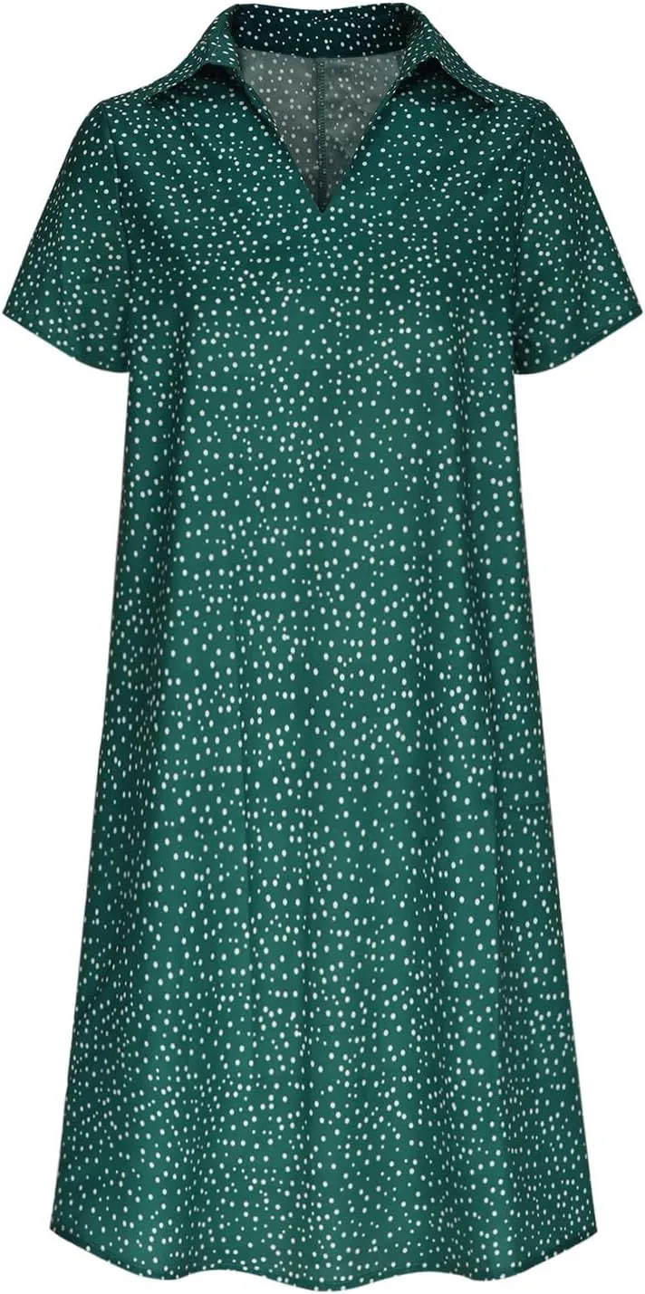 Dresses for Women 2024 Summer Beach Casual Loose Short Sleeve Flowy Swing Maxi Dress Classic Polka Dots Print Sundress