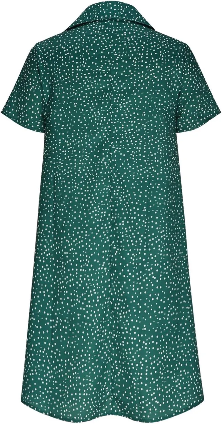 Dresses for Women 2024 Summer Beach Casual Loose Short Sleeve Flowy Swing Maxi Dress Classic Polka Dots Print Sundress