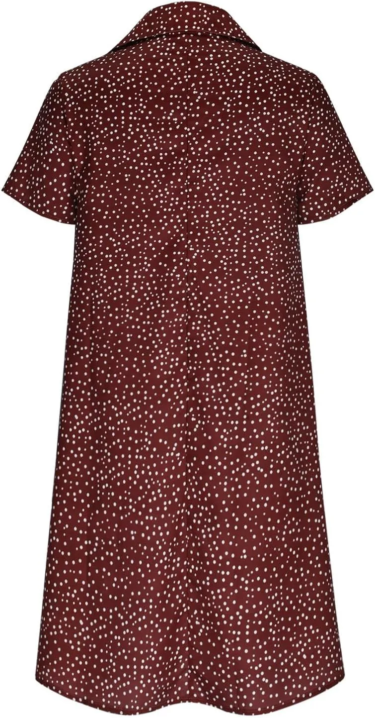 Dresses for Women 2024 Summer Beach Casual Loose Short Sleeve Flowy Swing Maxi Dress Classic Polka Dots Print Sundress
