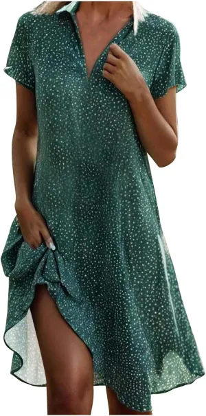 Dresses for Women 2024 Summer Beach Casual Loose Short Sleeve Flowy Swing Maxi Dress Classic Polka Dots Print Sundress