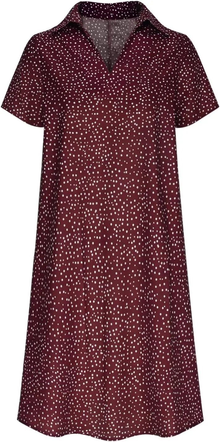 Dresses for Women 2024 Summer Beach Casual Loose Short Sleeve Flowy Swing Maxi Dress Classic Polka Dots Print Sundress