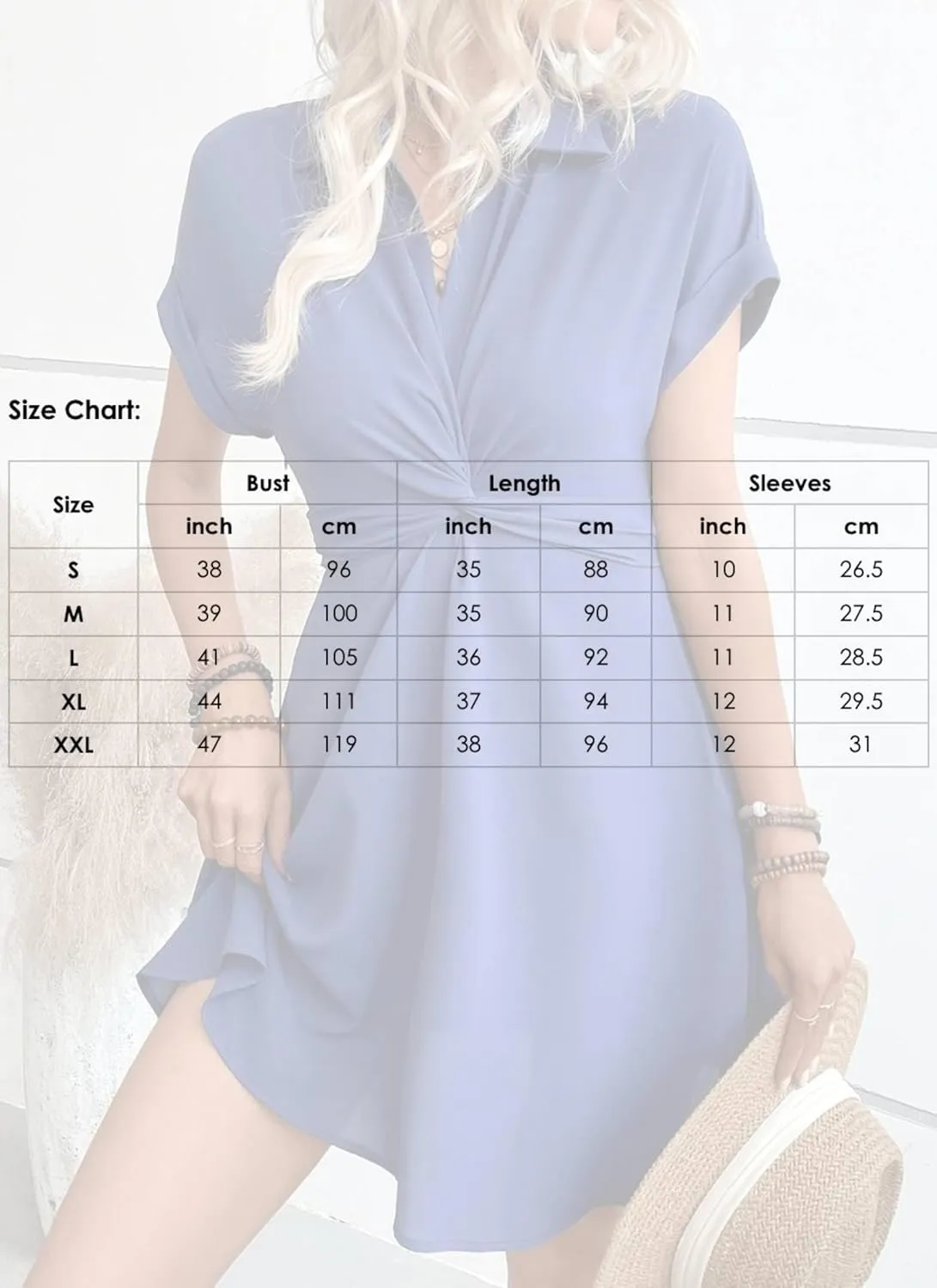 Dresses for Women Summer Chic Blue Plain Short Sleeve Collared Pleated Flowy Mini Dress Fashion Beach Vacation Outfits