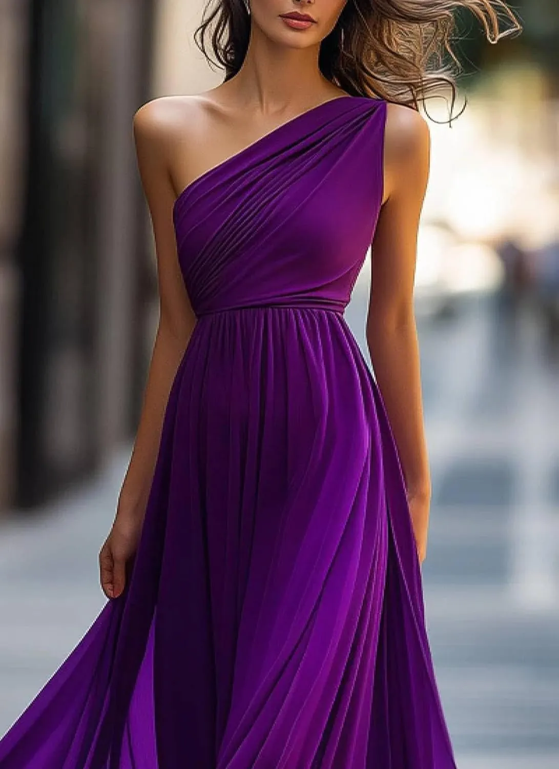 Dresses for Women Summer Chic Plain One Shoulder Sleeveless Chiffon Flowy Maxi Dress Elegant Cocktail Formal Outfits