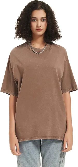 DUDHUH Womens Tops Oversized Casual Wash Solid Basic Classic Crewneck Streetwear Tees Vintage Teachwear Shirts Short Sleeves