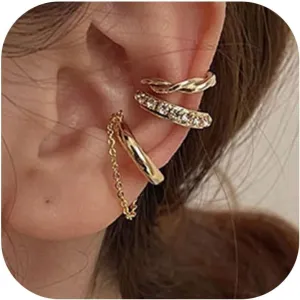 Ear Cuff Earrings for Women Non Piercing Chain Rhinestone Design Cartilage Ear Cuff Jewelry