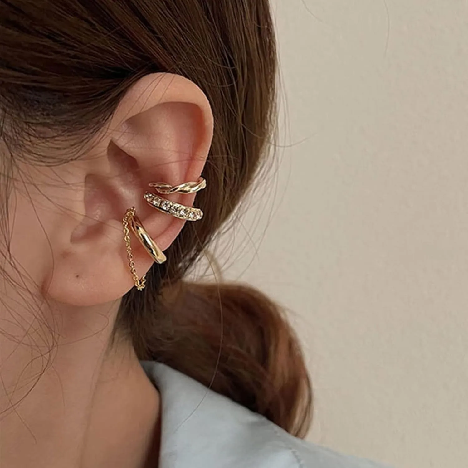 Ear Cuff Earrings for Women Non Piercing Chain Rhinestone Design Cartilage Ear Cuff Jewelry