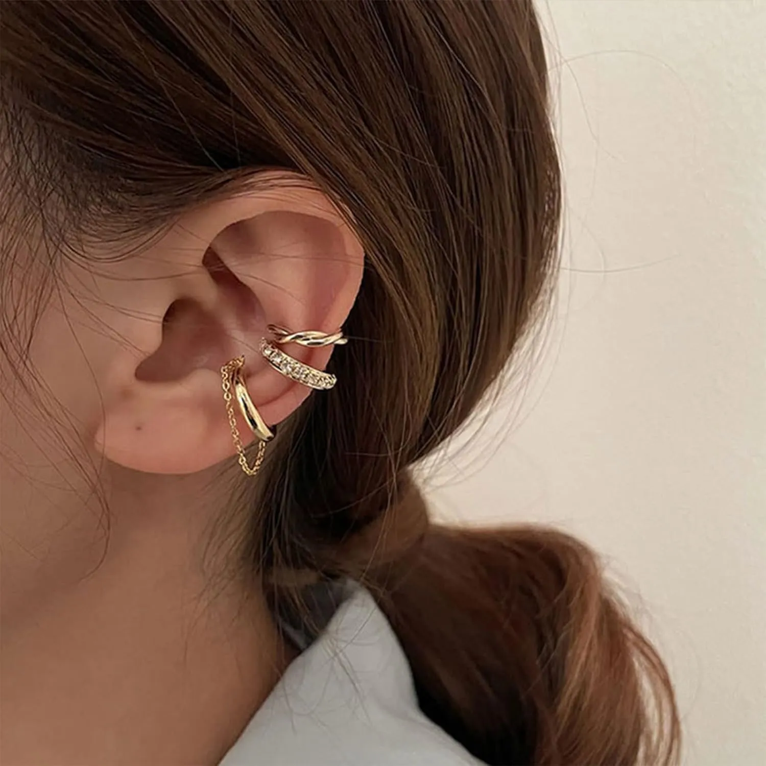 Ear Cuff Earrings for Women Non Piercing Chain Rhinestone Design Cartilage Ear Cuff Jewelry