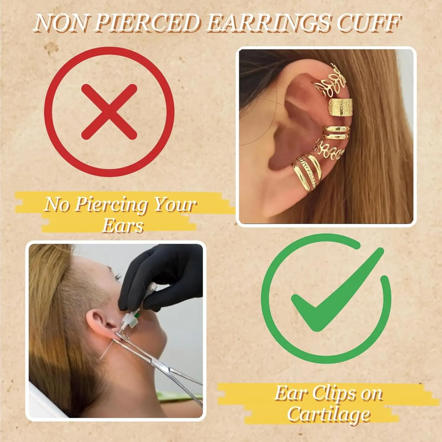 Ear Cuffs Non Piercing Gold Plated Ear Cuff for Non Pierced Ears Clip on Cartilage Earring Fake Earrings Hnadmade Ear Jewelry Gifts
