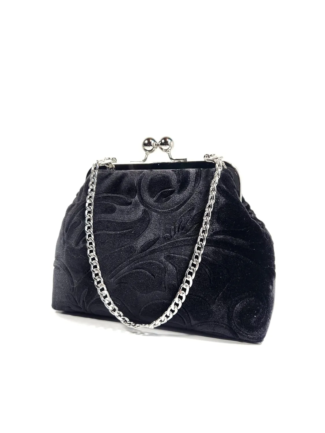 Embossed Velvet Kisslock Clutch Purse, Luxurious Evening Bag with Chain, Cute Goth Novelty Purse, Gift for Women