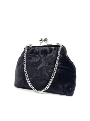 Embossed Velvet Kisslock Clutch Purse, Luxurious Evening Bag with Chain, Cute Goth Novelty Purse, Gift for Women